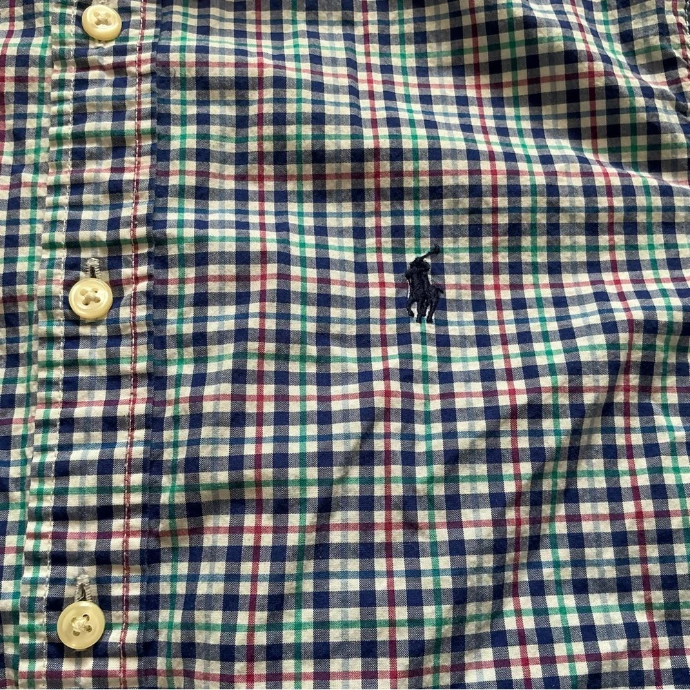 Ralph Lauren Junior plaid blue pink button up long sleeve shirt large (14-16)